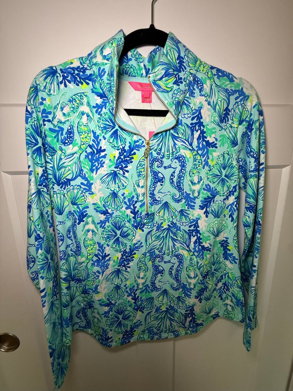NWT Lilly Pulitzer Skipper Popover Seeing Double Sea Glass Aqua Size S UPF 50+